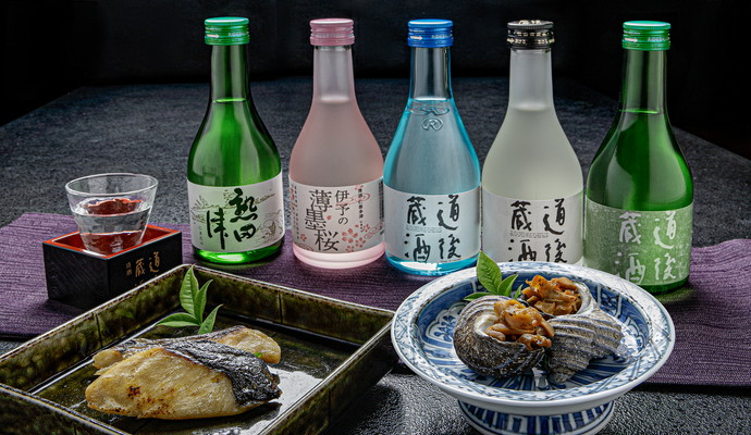 道後蔵酒(純米吟醸酒・生貯蔵酒・上撰酒)仁喜多津 伊予の薄墨桜・清酒 熟田津 上撰酒/瀬戸内海産セット